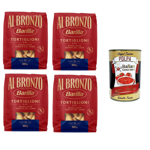 Al Bronzo Pasta Tortiglioni Bronze Gezogene Pasta Rohe Verarbeitungsmethode 4x 500gr inkl. Italian Gourmet polpa 400g Original italienisch