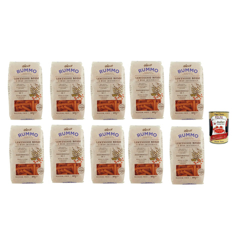 Rummo Lenticchie Rosse e Riso Integrale Maccheroncelli N° 7, Rote Linsen und reis pasta, Gluten frei, gluten free 10x 300g inkl. Italian Gourmet polpa 400g Original italienisch