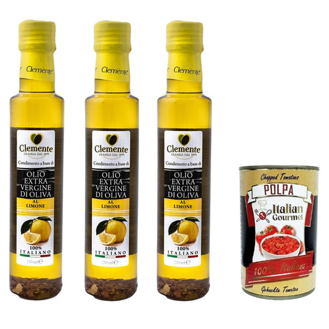 Mantova Clemente Olio Extra Vergine D'Oliva Aromatizzato Limone Extra natives Olivenöl mit Zitronengeschmack 3 x 250 ml inkl. Italian Gourmet polpa 400g Original italienisch