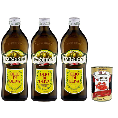Farchioni Olio di Oliva Classico, Olivenöl, bestehend aus raffinierten Olivenölen und nativen Olivenölen, 3x 1 LT inkl. Italian Gourmet polpa 400g Original italienisch