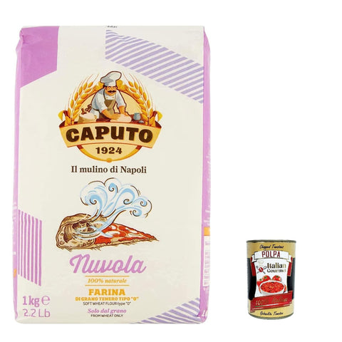 Caputo Farina Molino Nuvola Pizza Napoli Pizzamehl für leichten teig 1kg 100% natürliche 12x Original italienisch inkl. Italian Gourmet Polpa 400g