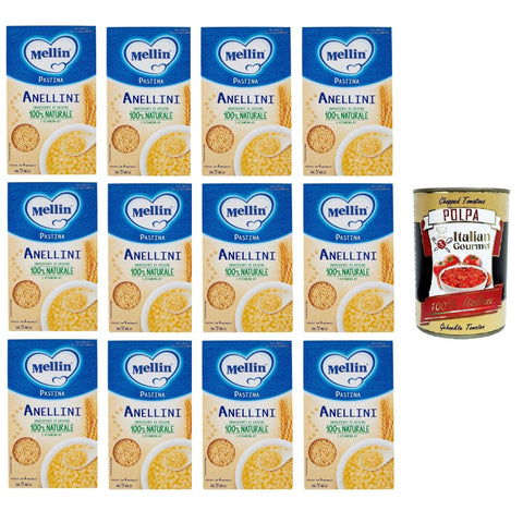Mellin 100% natürliche Pastina Anellini mit Weichweizenmehl 12x320g Original italienisch Pasta