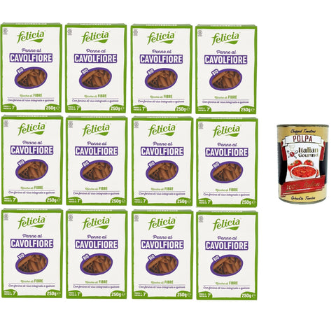 Felicia Penne al Cavolfiore Con farina di riso integrale e quinoa Blumenkohl-Penne mit braunem Reismehl und Quinoa 12x250gr Original italienisch inkl. Italian Gourmet Polpa 400g