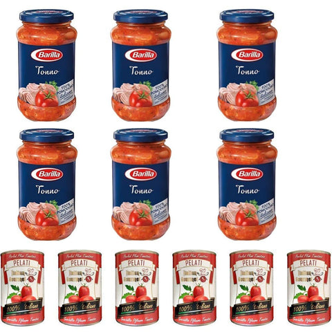 Barilla Sugo al Tonno pastasauce tomatensauce mit Thunfisch 6x 400g inkl. Italian Gourmet 100% italienische geschälte Tomaten dosen 6x 400g Original italienisch