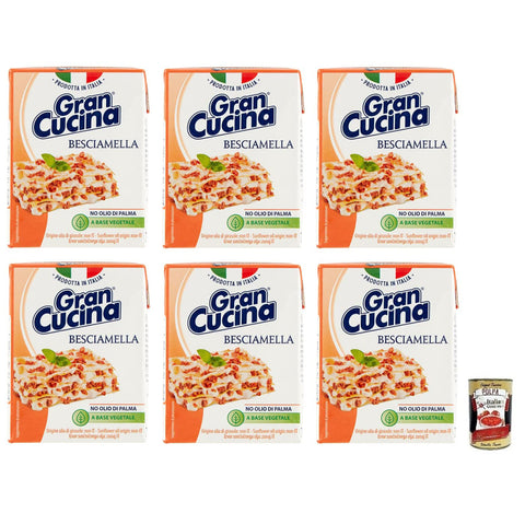 Gran Cucina Besciamella, Creme auf Pflanzlicher Basis, Bechamel Sauce zum Kochen Ohne Palmöl 6x 200g inkl. Italian Gourmet Polpa di Pomodoro 400g Dose Original italienisch