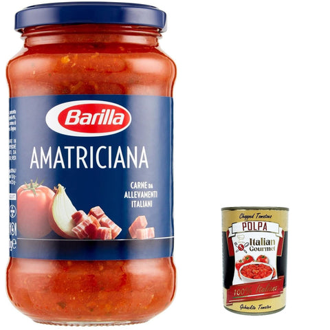 Barilla Amatriciana PastaSauce - Tomatenbereit - hergestellte Sauce mit Speck, Zwiebel und Chilischpfeffer - 3x 400 g Original italienisch inkl. Italian Gourmet Polpa 400g