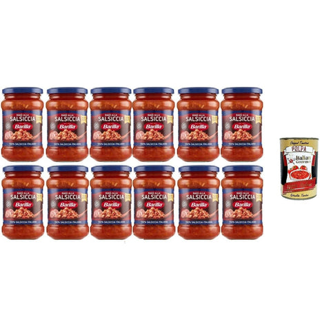Barilla Ragù alla Salsiccia, Italienische Wurstsoße, 12 x 300g Gläser Original italienisch inkl. Italian Gourmet Polpa 400g