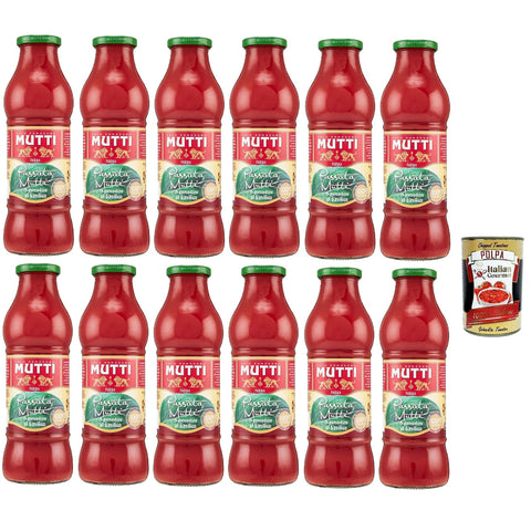 Mutti Passata di Pomodoro con basilico, Tomatenpaste Tomaten sauce mit Basilikum 100% 12x 700g inkl. Italian Gourmet polpa 400g Original italienisch
