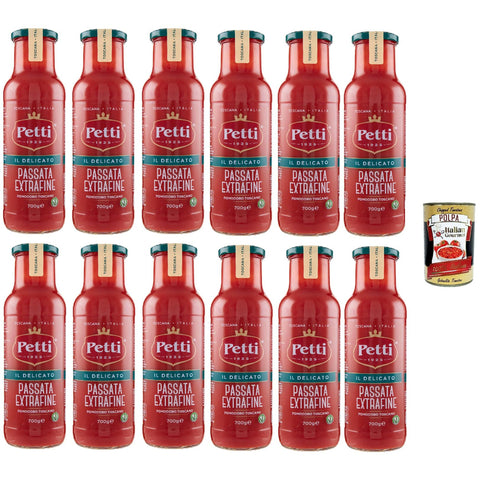 Petti il delicato, Passata extrafine, Tomato Paste Tomato Sauce 100% Italian 12x 700g inkl. Italian Gourmet Polpa 400g Original italienisch