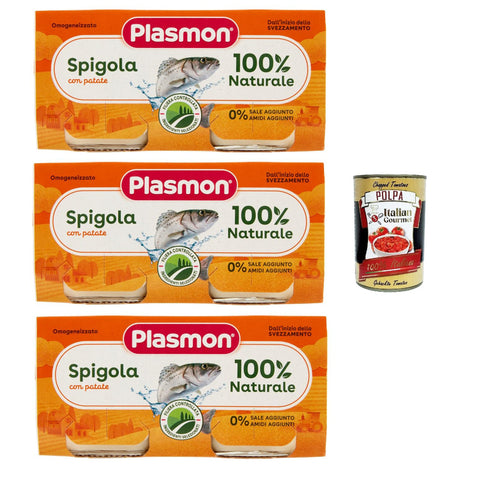 Plasmon Pesce Spigola con Patate, 3x ( ), Mit ausgewählten Zutaten, 100% natürlich, Ohne Stärken und Salz hinzugefügt 2x 80g inkl. Italian Gourmet polpa 400g Original italienisch
