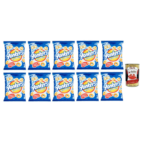 Yonkers Snack al Formaggio, Knusprige Maisringe mit Käsegeschmack, Nicht Frittierte Käse Snacks, 10x 100g Beutel Original italienisch inkl. Italian Gourmet Polpa 400g