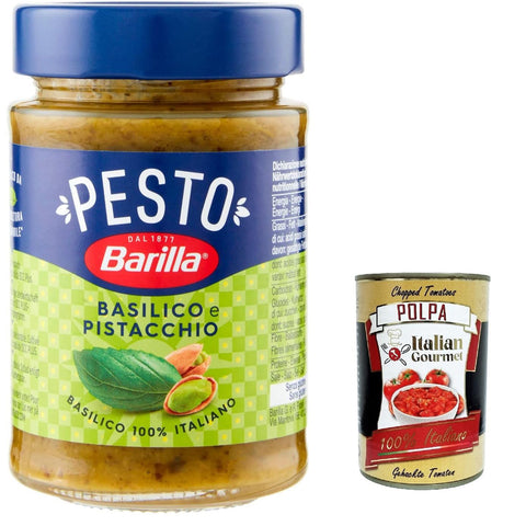 Pesto Basilico e Pistacchio Pesto mit Basilikum und Pistazien aus nachhaltiger Landwirtschaft hergestellt Sauce glutenfrei 3x 190g inkl. Italian Gourmet polpa 400g Original italienisch