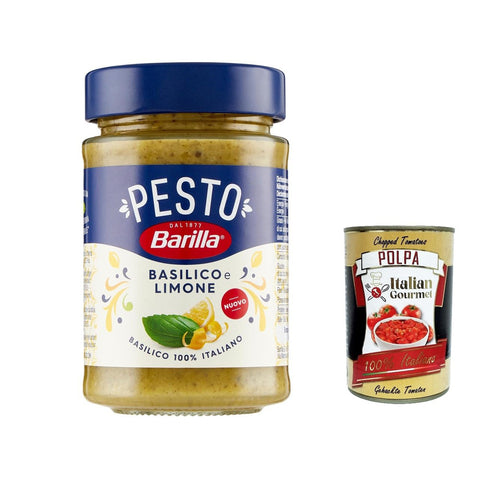 Barilla Pesto Basilico e Limone | Glutenfreie Italienische Pasta - Sauce mit einer Note von Limone / Zitrone und Basilikum, Nudel - Soße, grünes Pesto 6x 190g inkl. Italian Gourmet polpa 40g Original italienisch