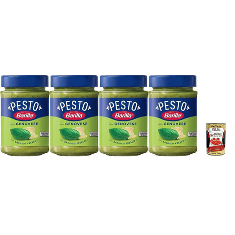 Barilla Pesto alla Genovese, 4er Pack Basilikum - Pesto mit Parmigiano Reggiano, pro Glas 190g inkl. Italian Gourmet polpa 400g Original italienisch