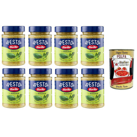 Barilla Pesto Basilico e Rucola Condimento e Sugo per Pasta Pesto Basilikum - Rucola - Gewürz und Sauce für Pasta 8x190gr inkl. Italian Gourmet polpa 400g Original italienisch