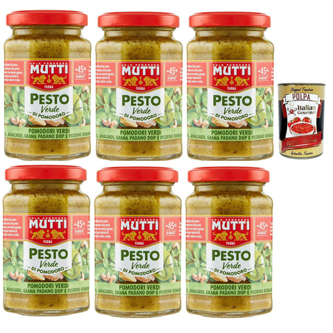 Mutti Pesto Verde Pomodori Verdi Grünes Tomatenpesto Pasta Sauce 100% italienische Tomate Glas Würzsaucen mit 6x180g Original italienisch