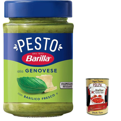 Barilla Pesto alla Genovese | Glutenfreie Italienische Pasta - Sauce mit 100% Basilikum aus nachhaltiger Landwirtschaft und Parmigiano Reggiano 6x 190g inkl. Italian Gourmet polpa 400g Original italienisch