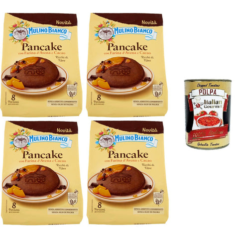 Mulino Bianco Pancake con Farina d'Avena e Cacao Pfannkuchen mit Hafermehl und Kakao Frühstück 8 Portionen 4x256g inkl. Italian Gourmet polpa 400g Original italienisch