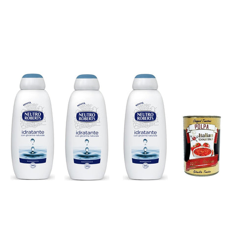 Neutro Roberts Bagnoschiuma idratante Bagnodoccia, Körperbade -, Feuchtigkeits - und Umhüllungsformel, Mit Glycerin von 100% natürlicher Herkunft 3x 450 ml inkl. Italian Gourmet polpa 400g Original italienisch