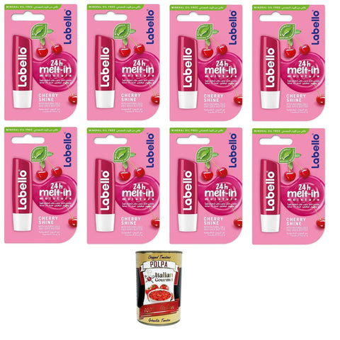 Cherry Shine Lip Balm 4, 8 g, getönter und pflegender Lippenbalsam mit Kirscharoma, feuchtigkeitsspendender Lippenbalsam 8 x 4.8g inkl. Italian Gourmet polpa 400gr Original italienisch