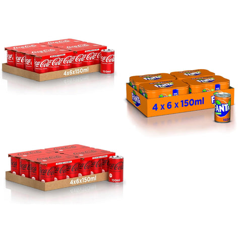 CocaCola Mini Dosen + Zero Mini Dosen + Fanta Orange 150ml Mini Dosen, 100% recycelbare Dose, nicht - alkoholisches Getränk 24 x 150ml 24x 150ml Original italienisch