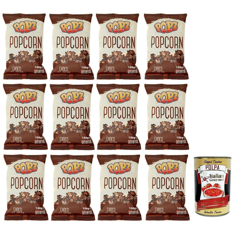 Popz Popcorn Choco Cacao,Karamellisiertes Popcorn mit Kakao Butter Karamell (73%),Kakao (4%),Beutel mit 150g 12x Original italienisch inkl. Italian Gourmet Polpa di Pomodoro 400g Dose