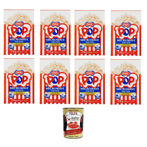 Pata Snack- Popcorn gesalzen Mikrowelle 8x270gr Packung mit 3 Beuteln à 90 g Original italienisch inkl. Italian Gourmet Polpa 400g