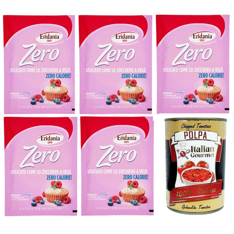 Eridania Zero Delicato Come lo Zucchero a Velo Zero Delicate Like Puderzucker 5x80 g inkl. Italian Gourmet polpa 400g Original italienisch