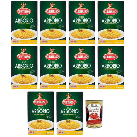 CURTIRISO Riso Arborio, 100% Reis, ideal für alle Risottos, 15 Minuten, Packung mit 10x 1Kg inkl. Italian Gourmet Polpa di Pomodoro 400g Dose Original italienisch