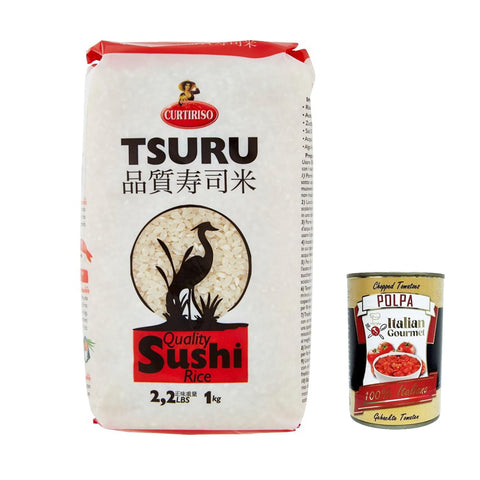 Curtiriso Tsuru, riso per sushi Sushi Reis/Sushireis/Sushi Rice aus Italien, 1Kg 6x Original italienisch inkl. Italian Gourmet Polpa 400g