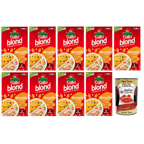 Gallo Riso Blond Versatile,100% Italienischer Reis,Kochzeit 5 Minuten,Ideal für alle Rezepte,Packung mit 1Kg 9x Original italienisch inkl. Italian Gourmet Polpa di Pomodoro 400g Dose