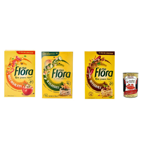 Flora Riso Flora Testpaket, 100% Reis, Classico - Integrale - Bell'insalta 3x 1Kg inkl. Italian Gourmet polpa 400g Original italienisch