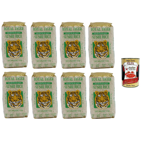 Royal Tiger Riso per Sushi Premium Quality Royal Tiger Sushi - Reis in Premiumqualität 8x1kg inkl. Italian Gourmet Polpa di Pomodoro 400g Dose Original italienisch