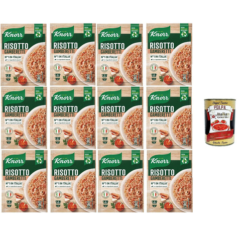 Knorr Garnelenrisotto, fertiges Risotto mit natürlichen Zutaten, 100% Reis und al dente Chicci, zubereitet im Topf oder in der Mikrowelle 12x175 g inkl. Italian Gourmet polpa 400g Original italienisch