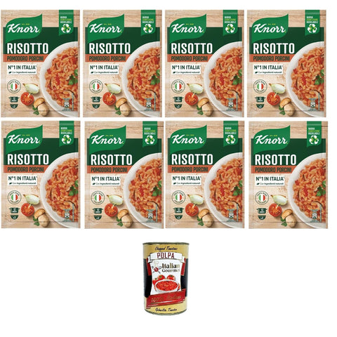 Knorr Risotto Pomodoro e Porcini, fertiges Risotto mit natürlichen Zutaten,100% italienischem Reis und Chicci al Dente,zubereitet in der Pfanne,8x175 g Original italienisch inkl. Italian Gourmet Polpa 400g