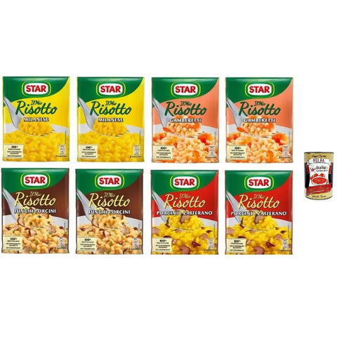 Star Il Mio Risotto Set, 8 x 175g, 4 Sorten: Mailänder Art, Garnelen, Steinpilze, Steinpilze mit Safran Original italienisch inkl. Italian Gourmet Polpa 400g