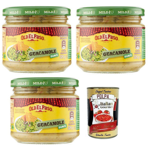 Old el Paso Salsa Guacamole-Sauce auf Avocado Basis,Würzsauce,für Aperitifs mit exotischen Aromen 320g Glas 3x Original italienisch inkl. Italian Gourmet Polpa di Pomodoro 400g Dose