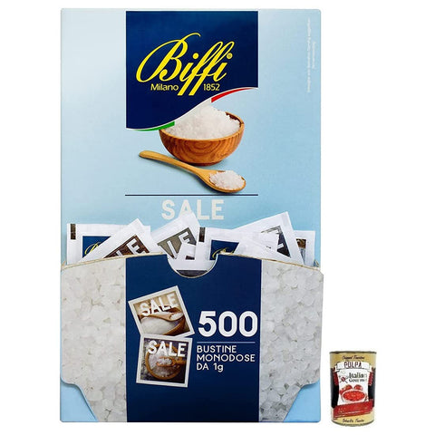 Biffi Sale Fino Iodato, Feines jodiertes Speisesalz, Salz 500 Portionsbeutel à 1g inkl. Italian Gourmet Polpa di Pomodoro 400g Dose Original italienisch
