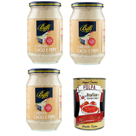 Biffi sugo Cacio und Pepe - Sauce mit Pecorino Romano Dop creme 3x500gr inkl. Italian Gourmet polpa 400g Original italienisch