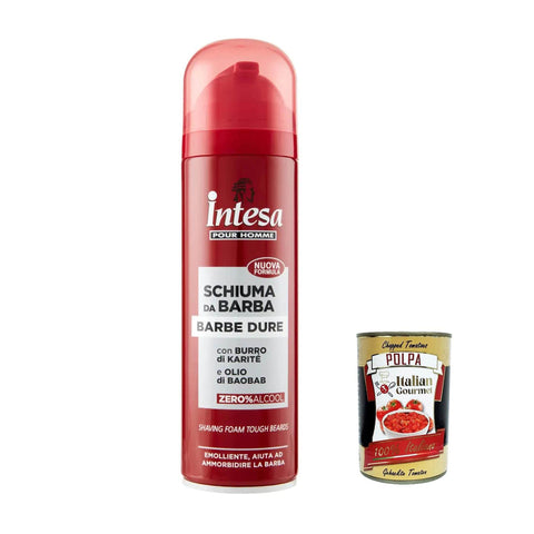 Intesa Shaving Foam Barbe dure,, Rasierschaum für Männer mit Sheabutter und Baobab - Öl 12x 300 ml inkl. Italian Gourmet polpa 400g Original italienisch