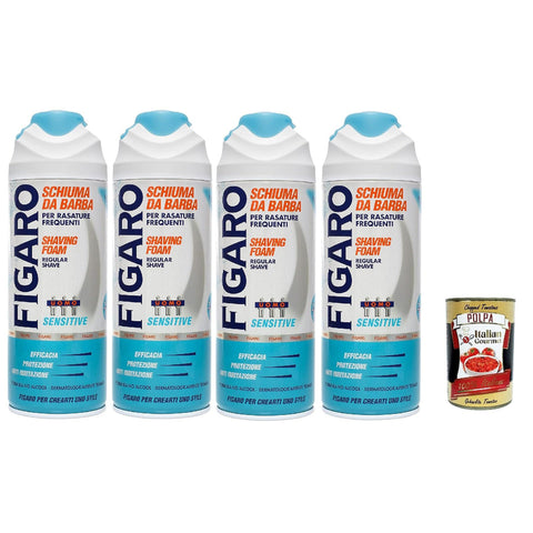 Figaro SENSITIVE Bartschaum - für häufige Rasieren - sanfter und bequemer Bartschaum 4x 400 ml inkl. Italian Gourmet polpa 400g Original italienisch