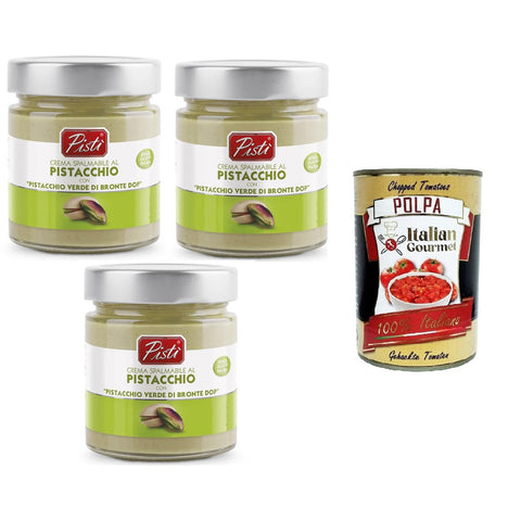 Pistì Crema Spalmabile al Pistacchio con "Pistacchio Verde di Bronte Dop" Pistazien-Aufstrichcreme mit „Grünen Pistazien von Bronte Dop“ 3x200gr Original italienisch inkl. Italian Gourmet Polpa 400g