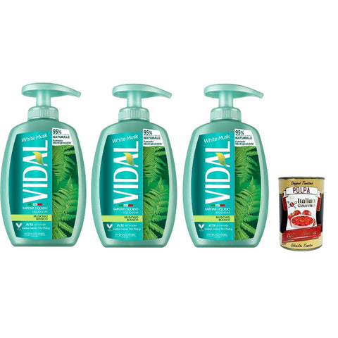 Vidal Seifen Vidal Sapone Liquido, Muschio Bianco, Flüssigseife, weißes Moos, White musk liquid soap 3x 300 ml Original italienisch inkl. Italian Gourmet Polpa 400g 8008970056128