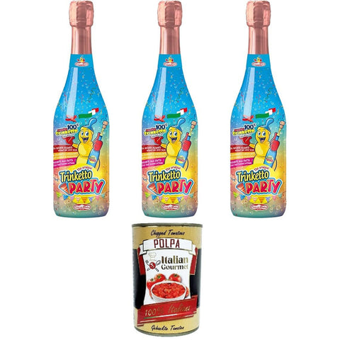 Trinketto Party Succo d'uva frizzante Spumante analcolico Schaumwein aus Traubensaft Alkoholfreier Schaumwein für Kinder 3x75 cl inkl. Italian Gourmet polpa 400 g Original italienisch