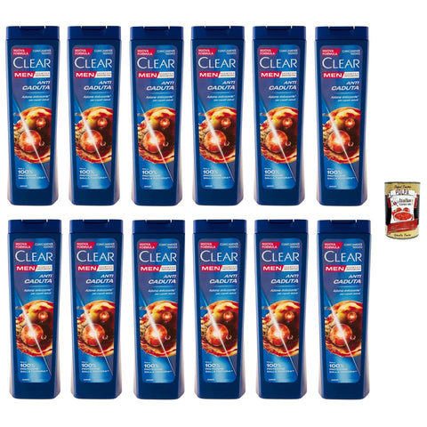 Clear ANTI CADUTA Men Shampoo für schwaches Haar - Shampoo Gegen Haarausfall 12x 225ml inkl. Italian Gourmet polpa 400g Original italienisch