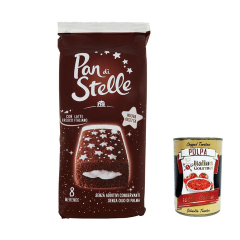 Pan di Stelle Merenda, Biskuit kuchen mit Kakao und Milchcreme 12x 280g inkl. Italian Gourmet polpa 400g Original italienisch