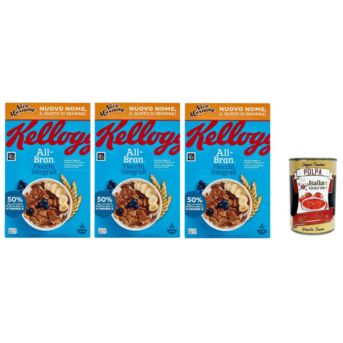 Kelloggs All Bran Nice Morning, Vollkornbögen mit Weizenkleie mit Zugabe von Vitaminen und Eisen, mit natürlichen Weizenbranfasern 3x 500g inkl. Italian Gourmet polpa 400g Original italienisch