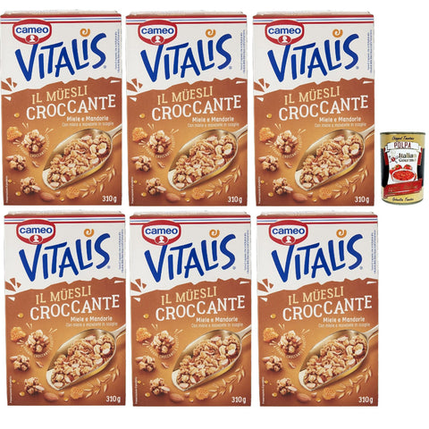 Cameo Vitalis Miele e Mandorle, Müsli knusprige getrocknete Honig und Mandeln Hafer Mandeln Anacardi Haselnüsse 6x310g Original italienisch Gebäck