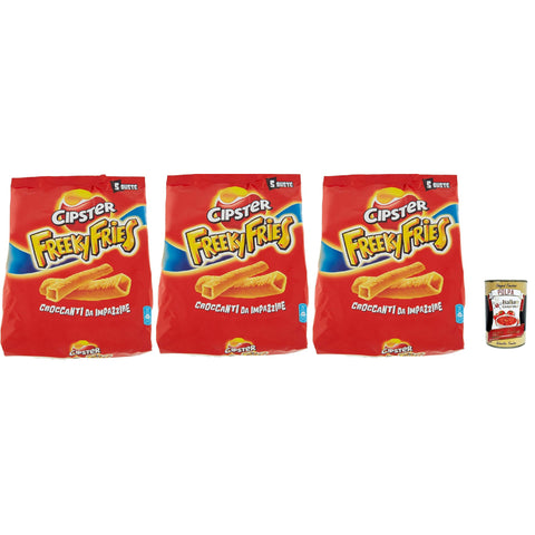 Cipster Freeky Fries, Chips di Patate, Kartoffelchips, einzigartige Form und knusprig, verrückt zu werden, 3x 125G Original italienisch inkl. Italian Gourmet Polpa 400g