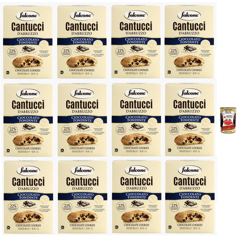 Falcone Cantucci al Cioccolato, Mandelgebäck mit Schokoladenstückchen, Kekse mit Schokolade aus Italien, insgesamt Gebäckstücke 12x 200g inkl. Italian Gourmet polpa 400g Original italienisch